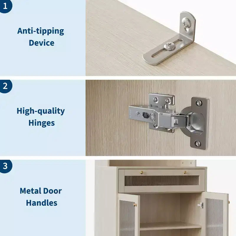 Armoire de cuisine autoportante de 157 cm – Blanc / Couleur bois, 2 portes avec tiroir et étagères réglables