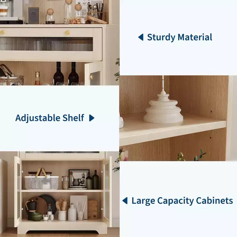 Armoire de cuisine autoportante de 157 cm – Blanc / Couleur bois, 2 portes avec tiroir et étagères réglables
