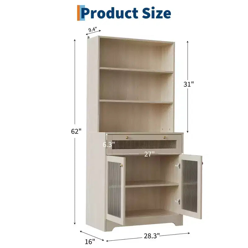 Armoire de cuisine autoportante de 157 cm – Blanc / Couleur bois, 2 portes avec tiroir et étagères réglables