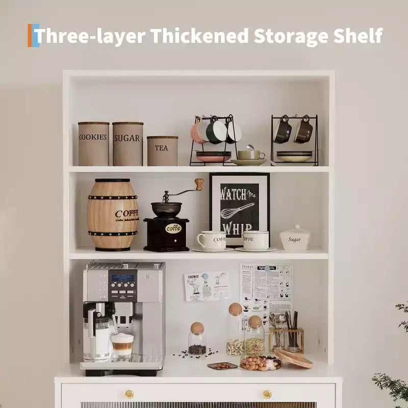 Armoire de cuisine autoportante de 157 cm – Blanc / Couleur bois, 2 portes avec tiroir et étagères réglables