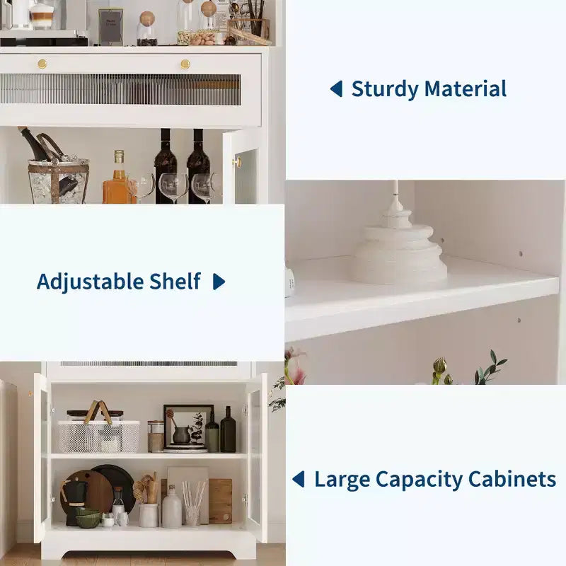 Armoire de cuisine autoportante de 157 cm – Blanc / Couleur bois, 2 portes avec tiroir et étagères réglables