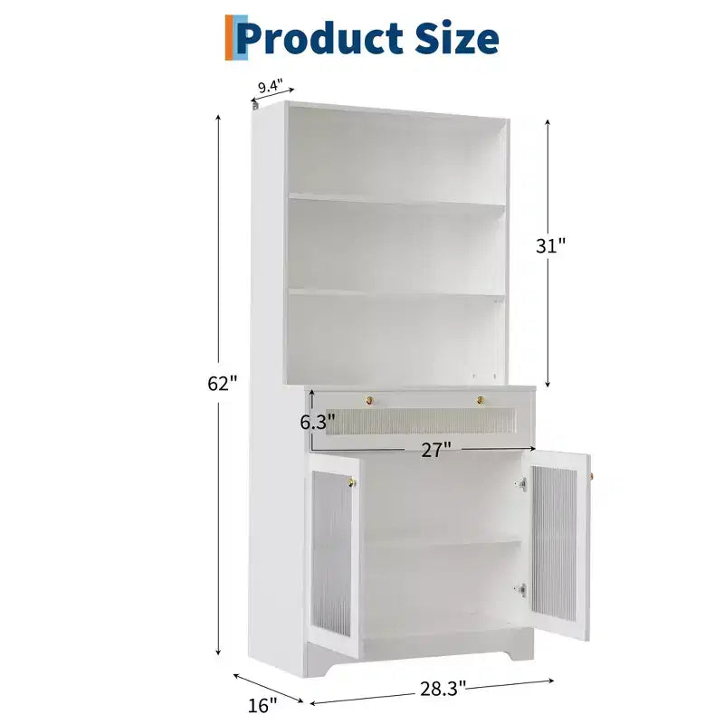 Armoire de cuisine autoportante de 157 cm – Blanc / Couleur bois, 2 portes avec tiroir et étagères réglables