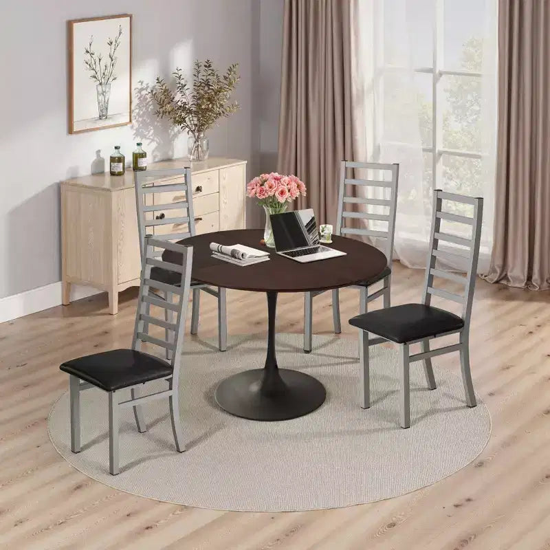 MAYEERTY Metal Dining Chairs Set of 4 Steel Legs and PU Leather Seats High Back Armless for Living Room Kitchen Gray