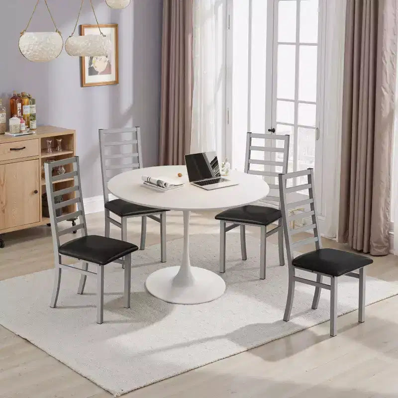 Chaises de salle à manger sans accoudoirs à dossier haut en similicuir gris (lot de 4)