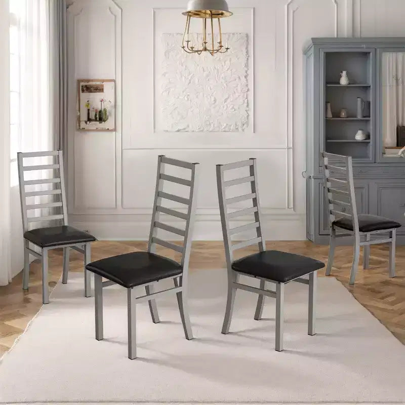 Chaises de salle à manger sans accoudoirs à dossier haut en similicuir gris (lot de 4)