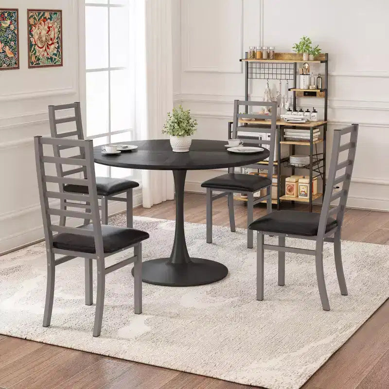 Chaises de salle à manger sans accoudoirs à dossier haut en similicuir gris (lot de 4)