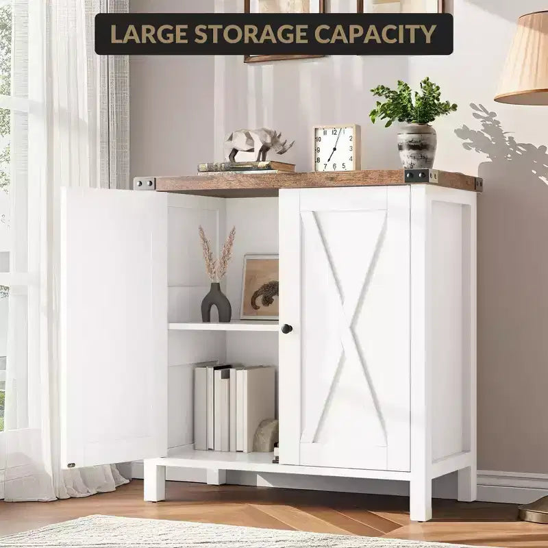Buffet bahut de ferme 76 cm | 2 portes | Étagère réglable | Chêne blanc américain / Marron et blanc / Chêne foncé / Gris