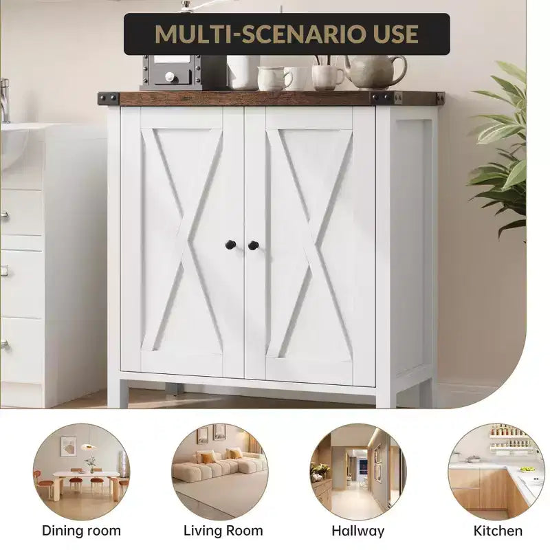 Buffet bahut de ferme 76 cm | 2 portes | Étagère réglable | Chêne blanc américain / Marron et blanc / Chêne foncé / Gris