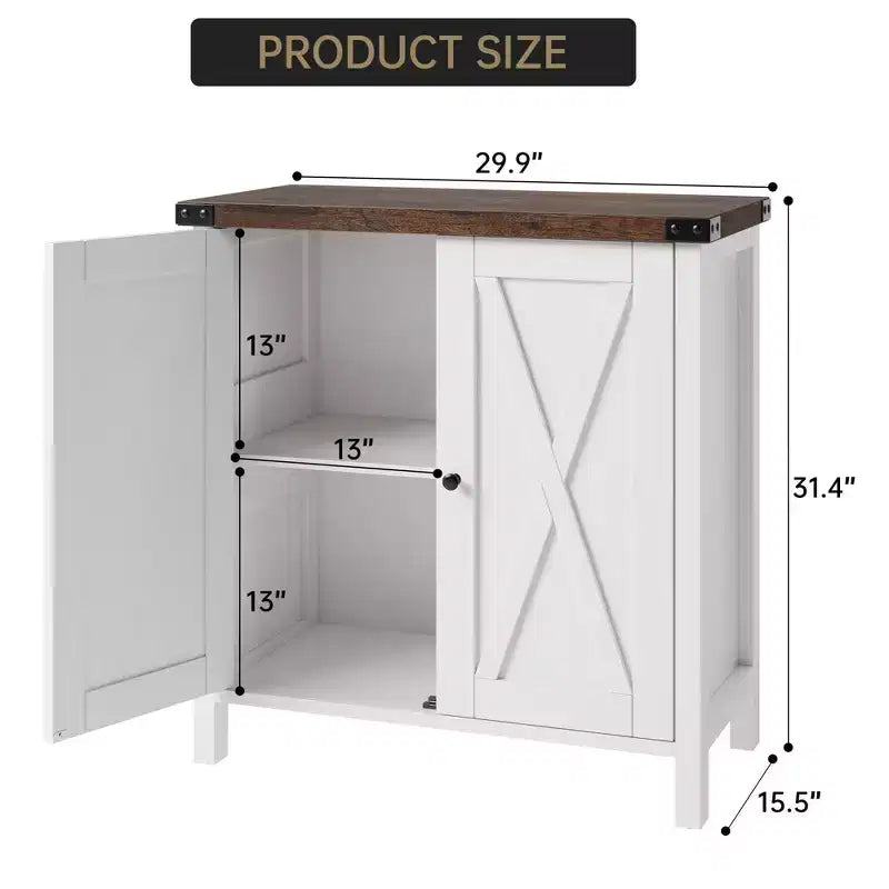 Buffet bahut de ferme 76 cm | 2 portes | Étagère réglable | Chêne blanc américain / Marron et blanc / Chêne foncé / Gris