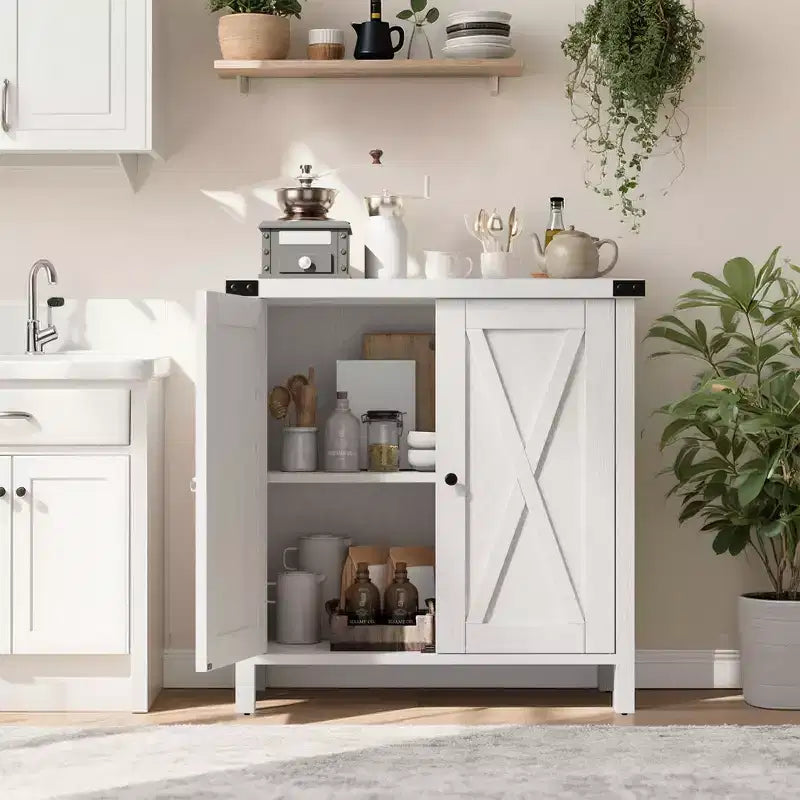 Buffet bahut de ferme 76 cm | 2 portes | Étagère réglable | Chêne blanc américain / Marron et blanc / Chêne foncé / Gris