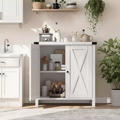 Buffet bahut de ferme 76 cm | 2 portes | Étagère réglable | Chêne blanc américain / Marron et blanc / Chêne foncé / Gris