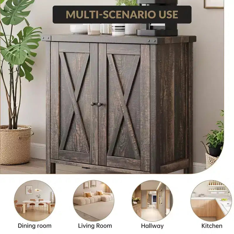 Buffet bahut de ferme 76 cm | 2 portes | Étagère réglable | Chêne blanc américain / Marron et blanc / Chêne foncé / Gris