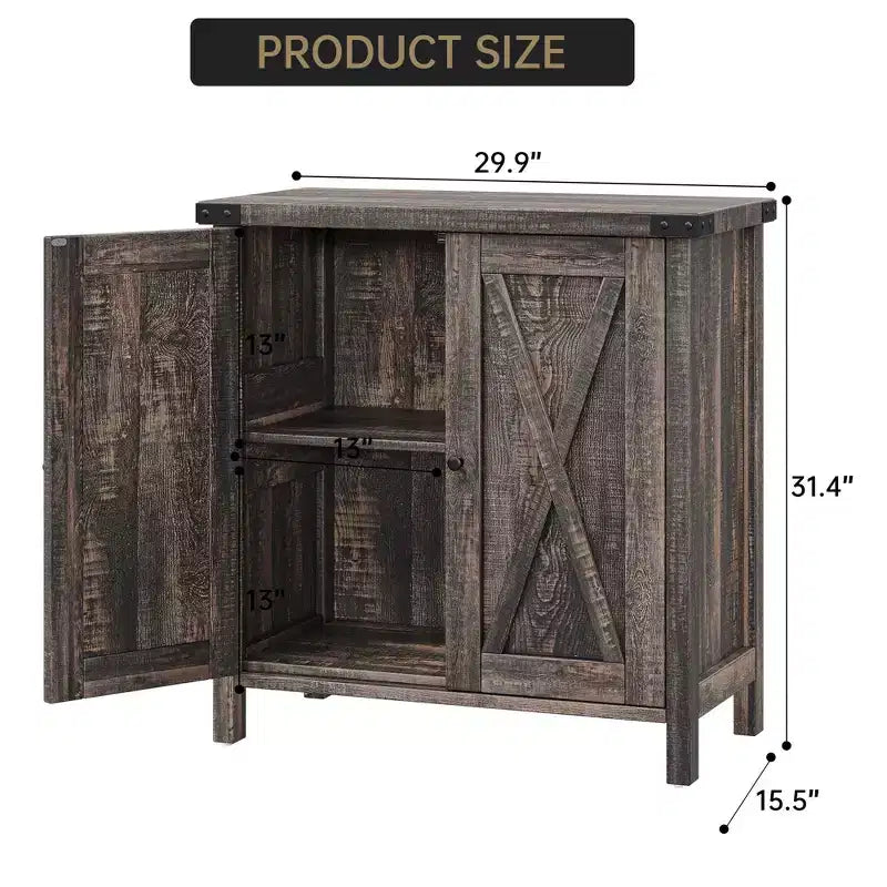 Buffet bahut de ferme 76 cm | 2 portes | Étagère réglable | Chêne blanc américain / Marron et blanc / Chêne foncé / Gris