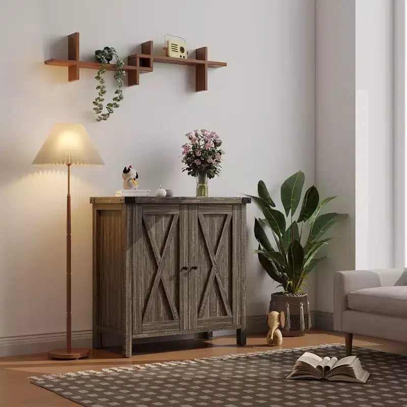 Buffet bahut de ferme 76 cm | 2 portes | Étagère réglable | Chêne blanc américain / Marron et blanc / Chêne foncé / Gris