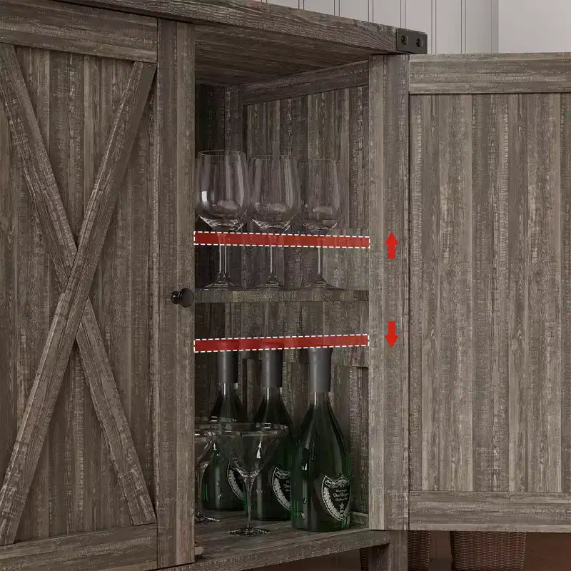 Buffet bahut de ferme 76 cm | 2 portes | Étagère réglable | Chêne blanc américain / Marron et blanc / Chêne foncé / Gris