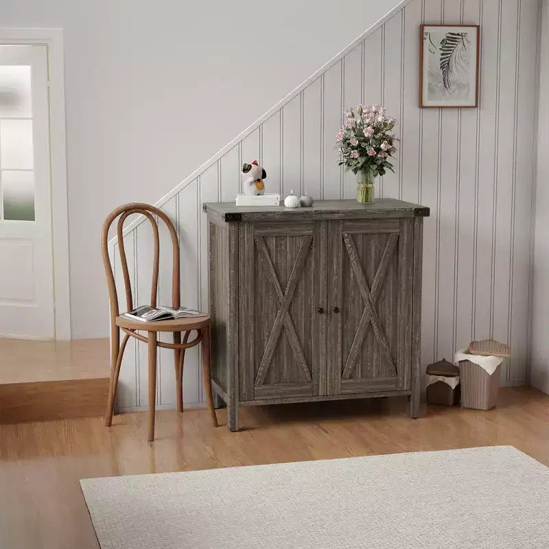 Buffet bahut de ferme 76 cm | 2 portes | Étagère réglable | Chêne blanc américain / Marron et blanc / Chêne foncé / Gris