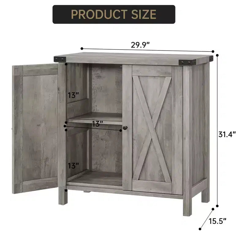 Buffet bahut de ferme 76 cm | 2 portes | Étagère réglable | Chêne blanc américain / Marron et blanc / Chêne foncé / Gris