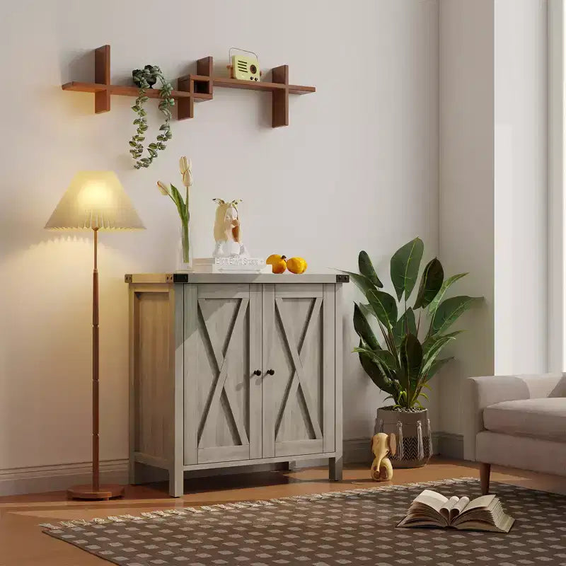 Buffet bahut de ferme 76 cm | 2 portes | Étagère réglable | Chêne blanc américain / Marron et blanc / Chêne foncé / Gris