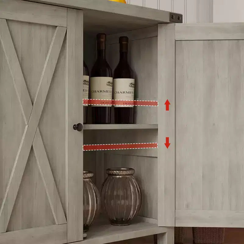 Buffet bahut de ferme 76 cm | 2 portes | Étagère réglable | Chêne blanc américain / Marron et blanc / Chêne foncé / Gris