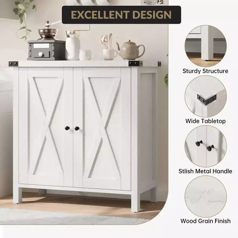 Buffet bahut de ferme 76 cm | 2 portes | Étagère réglable | Chêne blanc américain / Marron et blanc / Chêne foncé / Gris