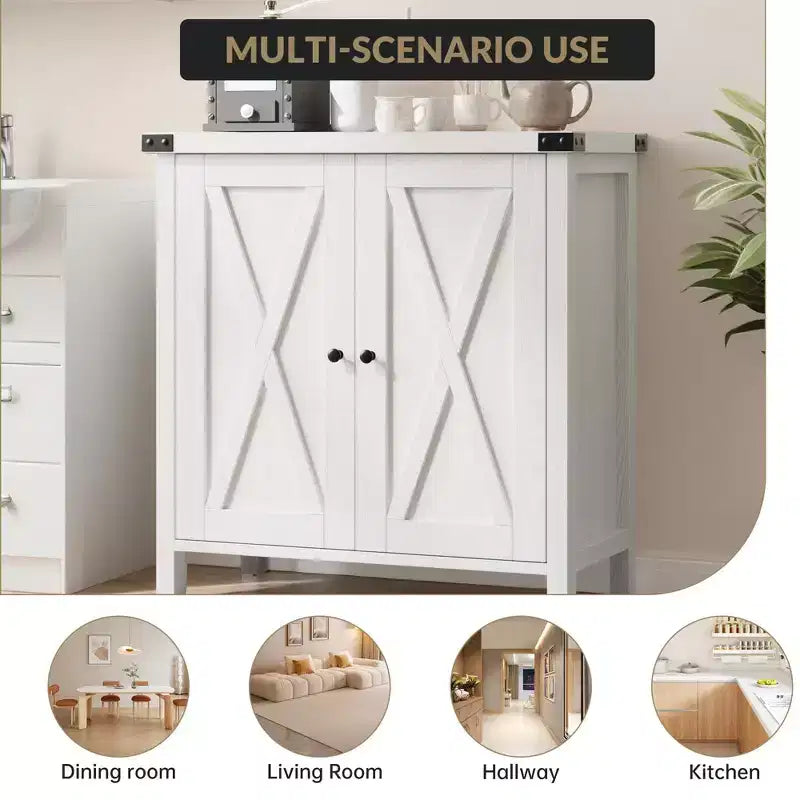 Buffet bahut de ferme 76 cm | 2 portes | Étagère réglable | Chêne blanc américain / Marron et blanc / Chêne foncé / Gris