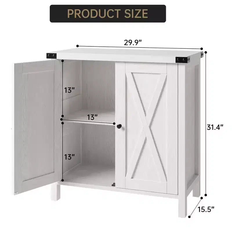 Buffet bahut de ferme 76 cm | 2 portes | Étagère réglable | Chêne blanc américain / Marron et blanc / Chêne foncé / Gris