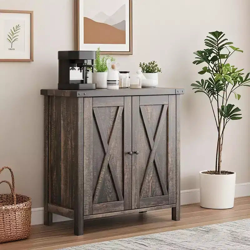 Buffet bahut de ferme 76 cm | 2 portes | Étagère réglable | Chêne blanc américain / Marron et blanc / Chêne foncé / Gris