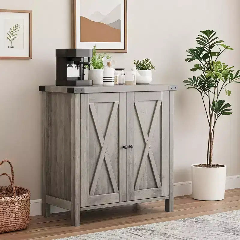Buffet bahut de ferme 76 cm | 2 portes | Étagère réglable | Chêne blanc américain / Marron et blanc / Chêne foncé / Gris