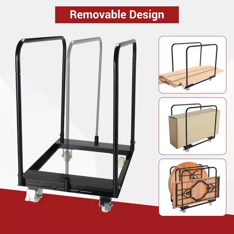 Chariot de transport pour plaques de plâtre en acier noir, 680 kg, 4 roues, utilisation par 1 personne