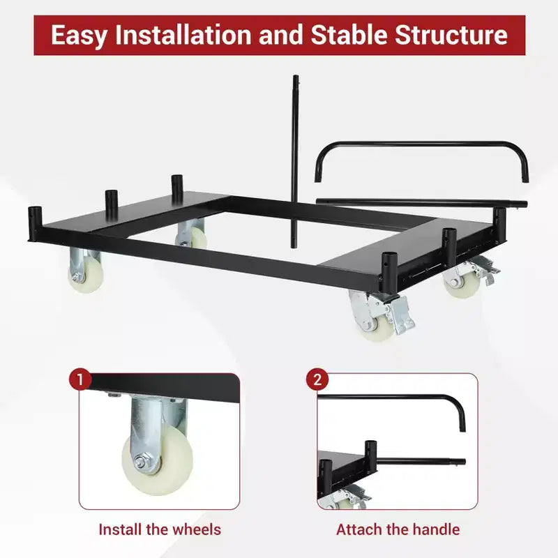 Chariot de transport pour plaques de plâtre en acier noir, 680 kg, 4 roues, utilisation par 1 personne