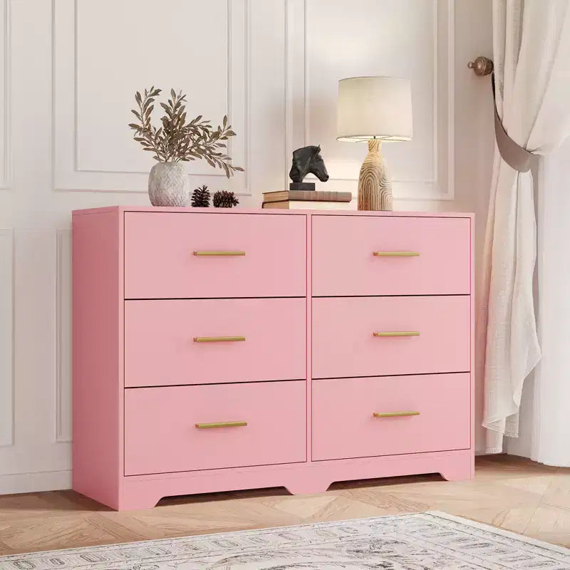 Commode 6 tiroirs, Noir/Rose/Blanc/Grain de bois | Style moderne | Pour 1