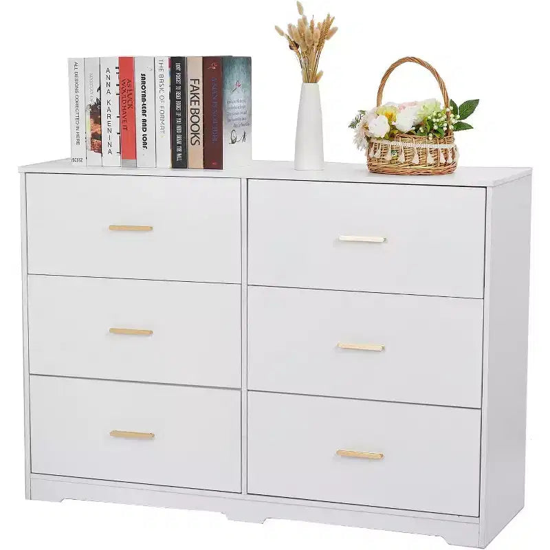 Commode 6 tiroirs, Noir/Rose/Blanc/Grain de bois | Style moderne | Pour 1