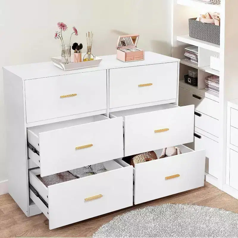 Commode 6 tiroirs, Noir/Rose/Blanc/Grain de bois | Style moderne | Pour 1