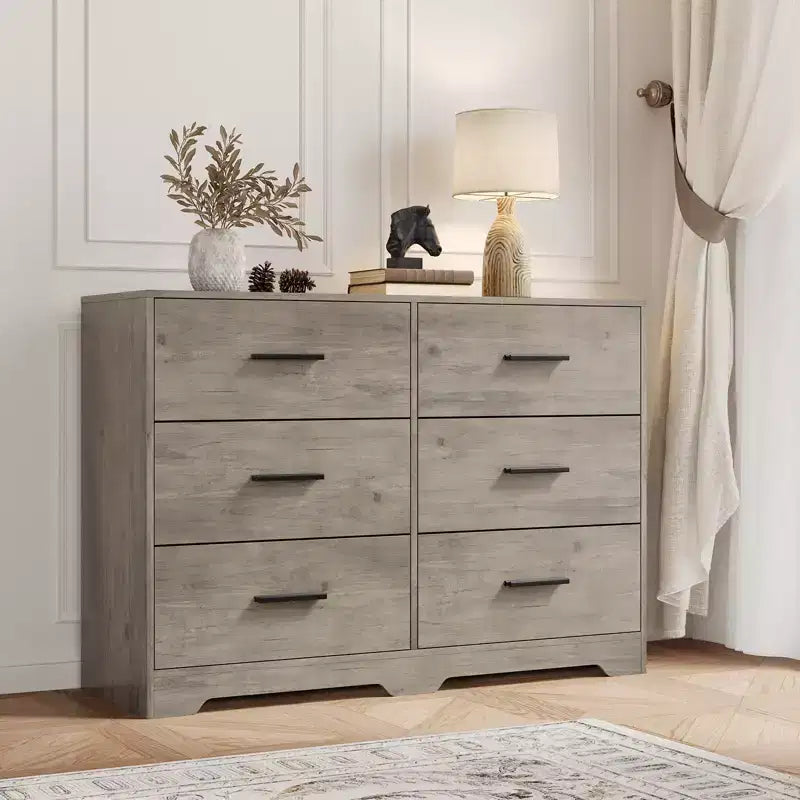 Commode 6 tiroirs, Noir/Rose/Blanc/Grain de bois | Style moderne | Pour 1