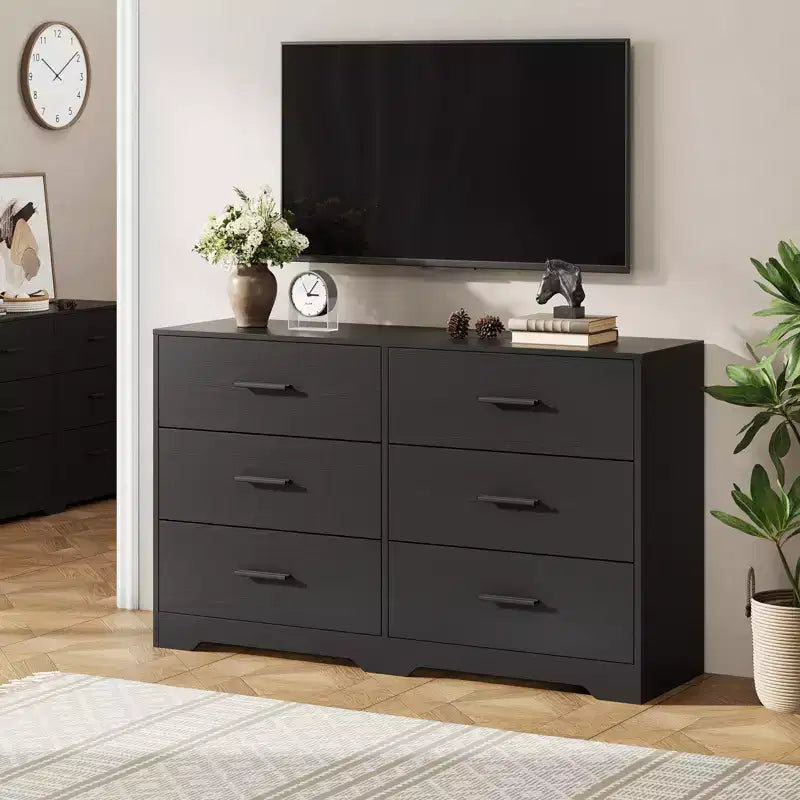 Commode 6 tiroirs, Noir/Rose/Blanc/Grain de bois | Style moderne | Pour 1