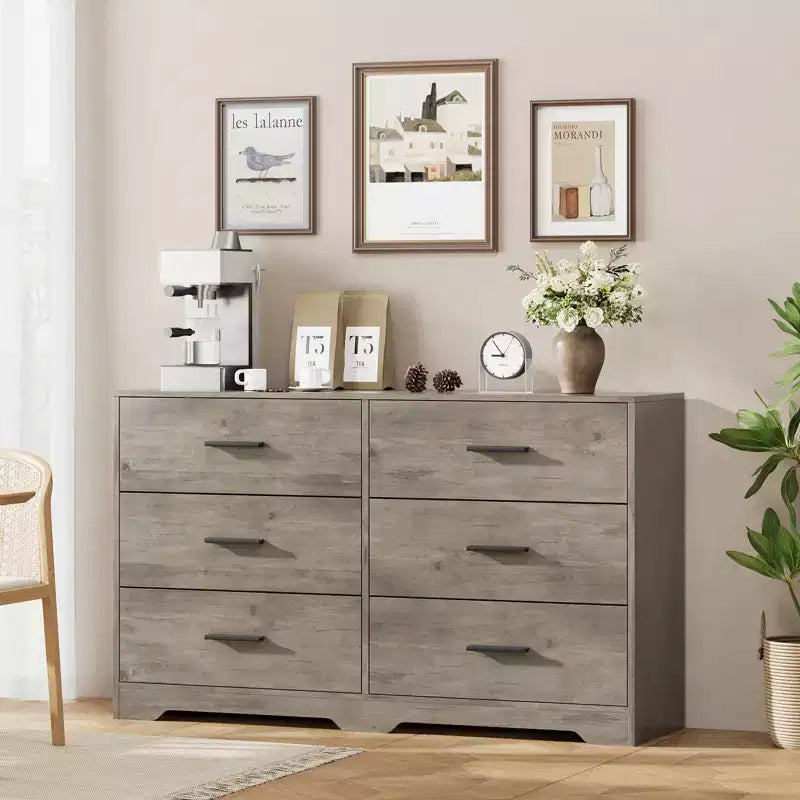 Commode 6 tiroirs, Noir/Rose/Blanc/Grain de bois | Style moderne | Pour 1