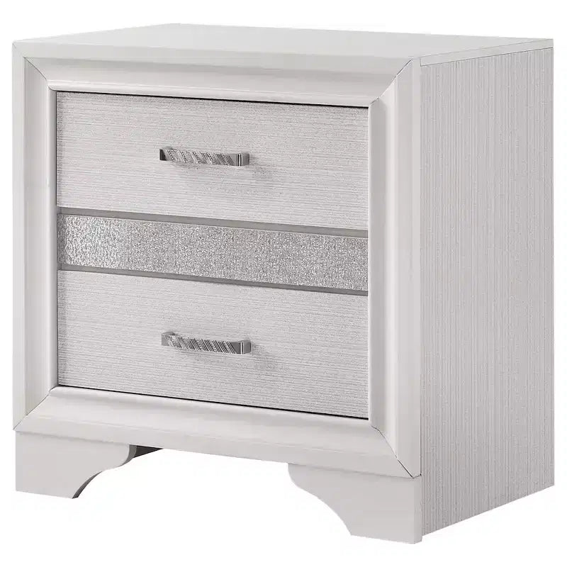 Table de chevet noire/blanche à 2 tiroirs avec poignées en strass, pour 1