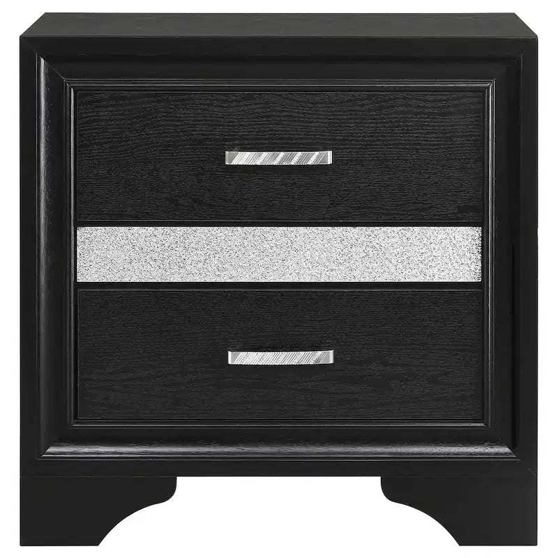 Table de chevet noire/blanche à 2 tiroirs avec poignées en strass, pour 1