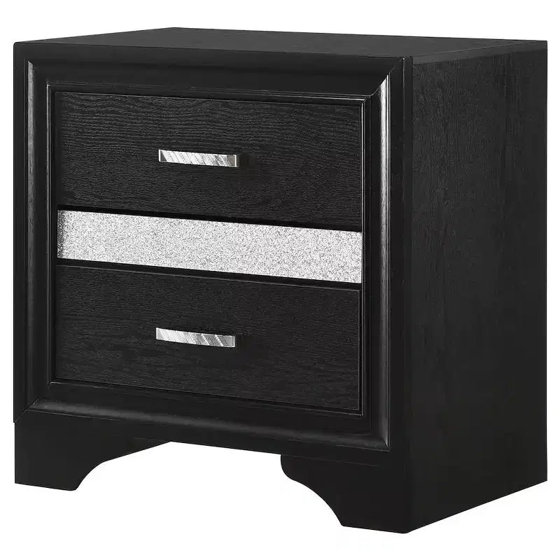 Table de chevet noire/blanche à 2 tiroirs avec poignées en strass, pour 1