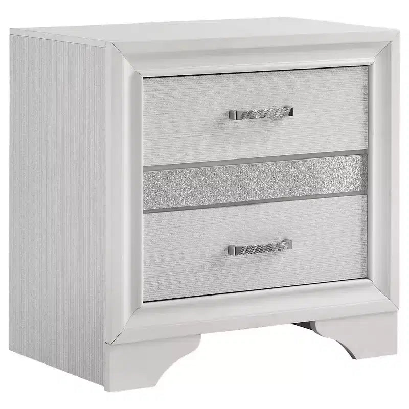 Table de chevet noire/blanche à 2 tiroirs avec poignées en strass, pour 1