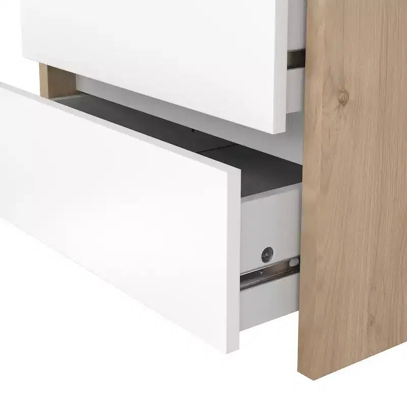 Table de chevet 2 tiroirs, Jackson Hickory/Blanc brillant et blanc, Unité