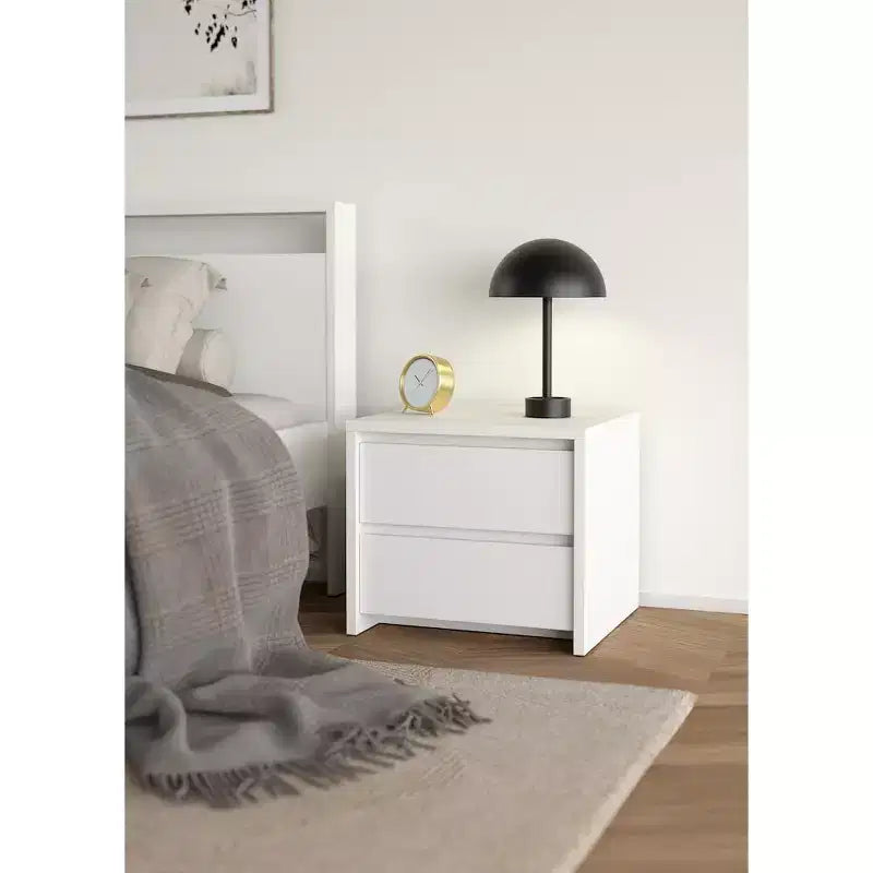 Table de chevet 2 tiroirs, Jackson Hickory/Blanc brillant et blanc, Unité