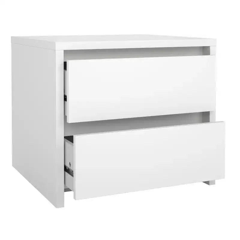 Table de chevet 2 tiroirs, Jackson Hickory/Blanc brillant et blanc, Unité