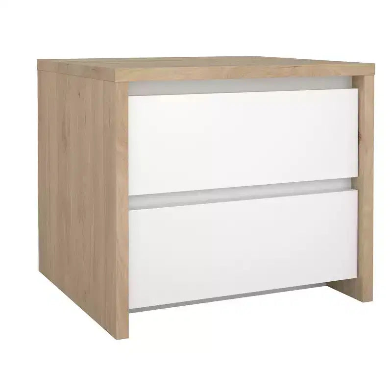 Table de chevet 2 tiroirs, Jackson Hickory/Blanc brillant et blanc, Unité