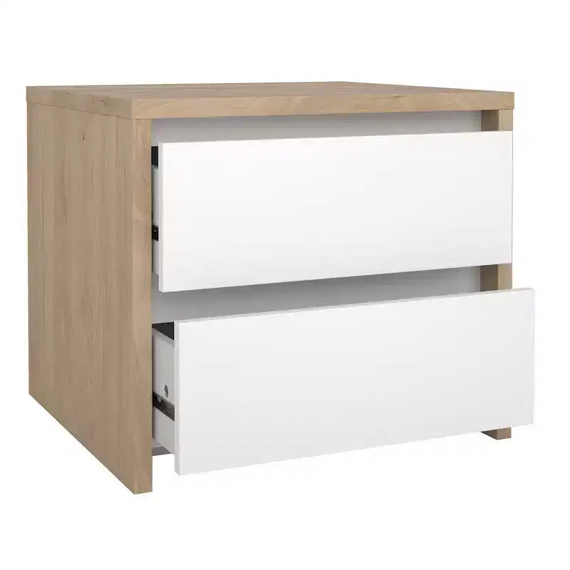 Table de chevet 2 tiroirs, Jackson Hickory/Blanc brillant et blanc, Unité
