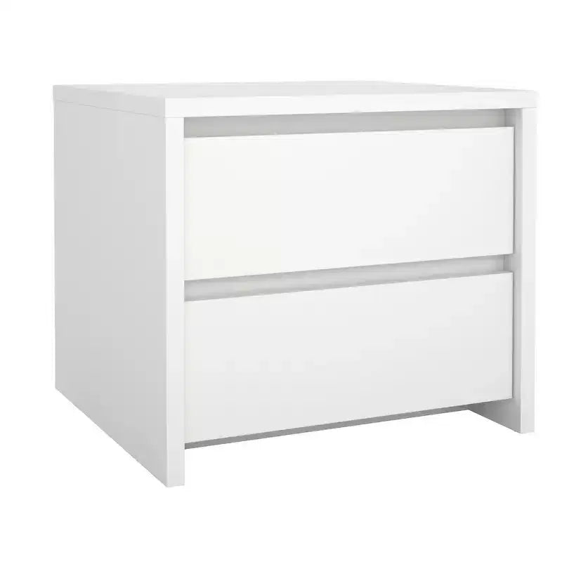 Table de chevet 2 tiroirs, Jackson Hickory/Blanc brillant et blanc, Unité