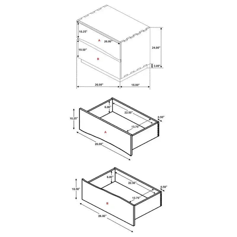 Table de chevet à 2 tiroirs Smokey Walnut – Bois, Brun, Lit simple