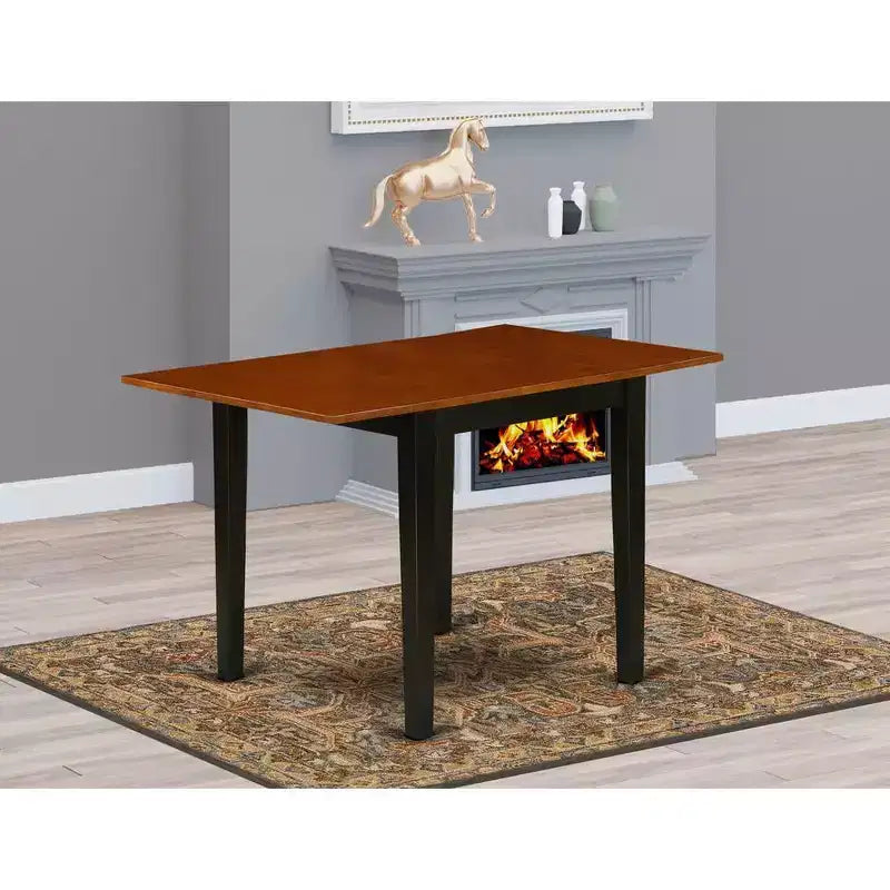 Table à manger rectangulaire avec rallonges de couleur noire et cerisier / multicolore, 4 places