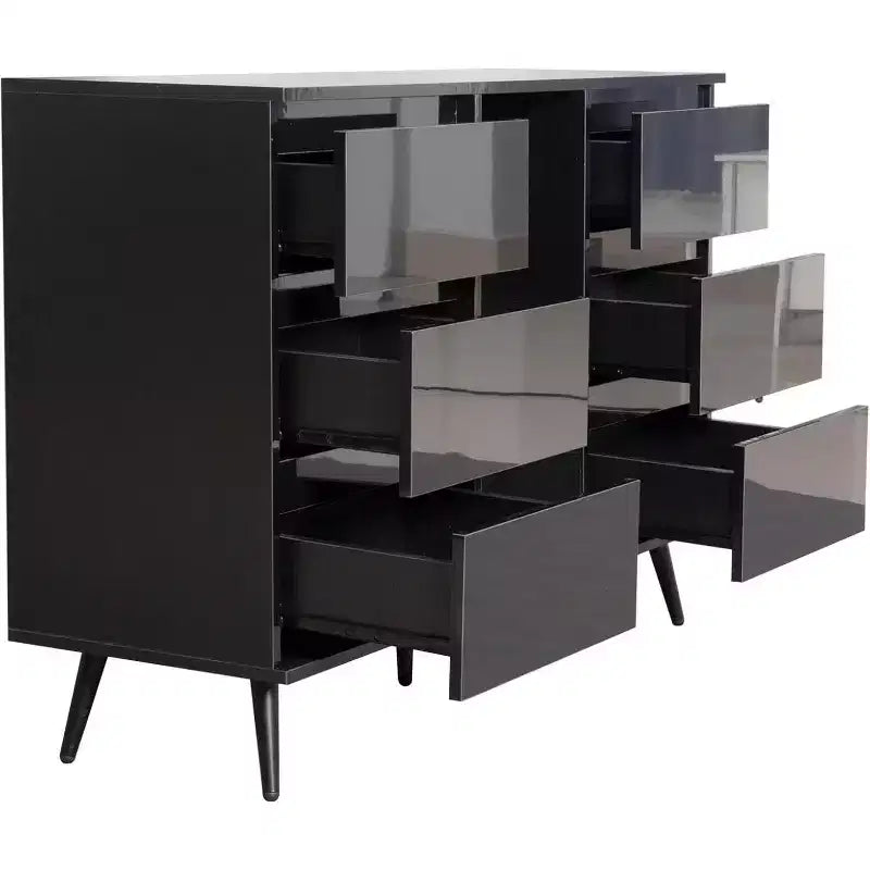 Buffet blanc brillant avec éclairage LED – 6 tiroirs, 1 porte