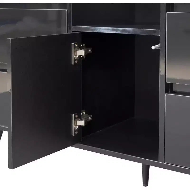 Buffet blanc brillant avec éclairage LED – 6 tiroirs, 1 porte